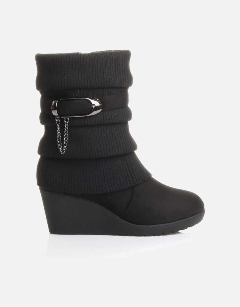 Mid Wedge Heel Slouch Faux Suede Ankle Boots