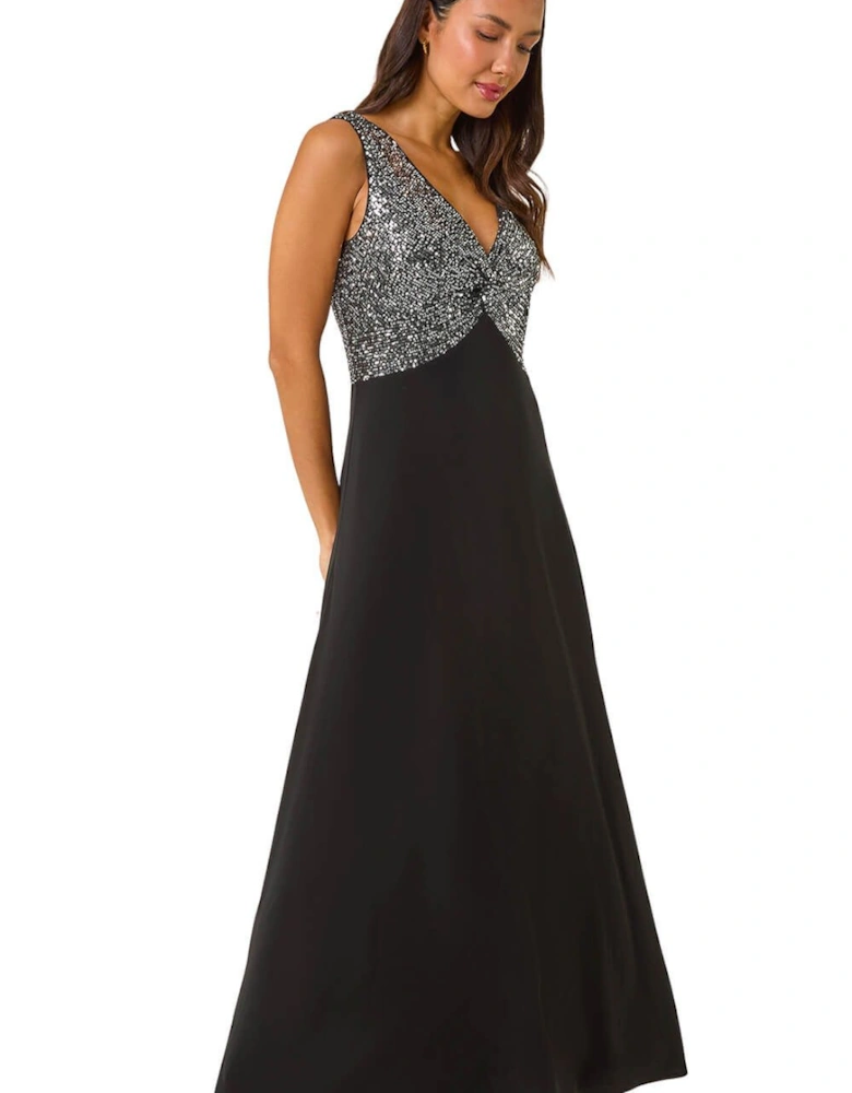 Contrast Sequin Bodice Maxi Dress
