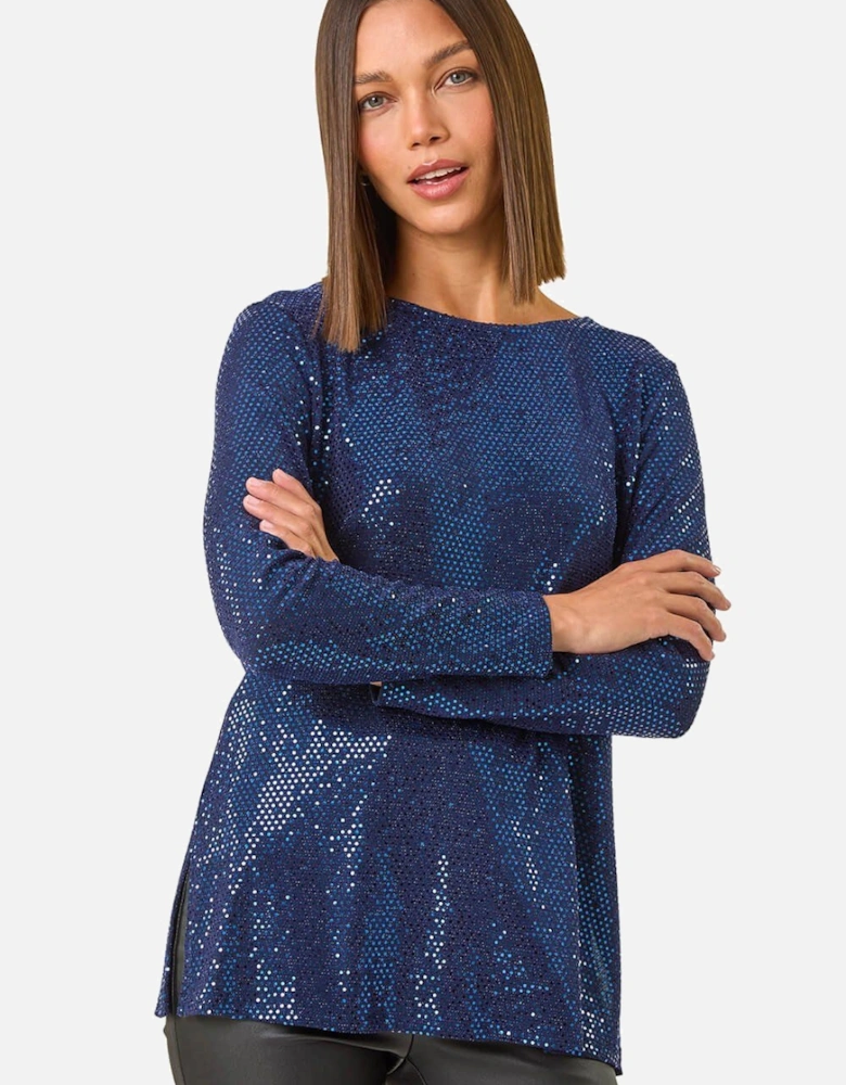 Shimmer Cowl Back Tunic Top