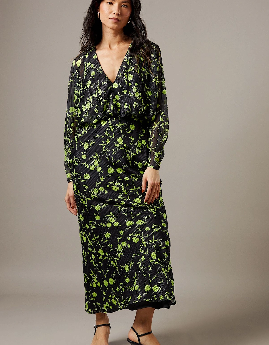 Shadow Stripe Batwing Plunge Neck Midi Dress, 2 of 1