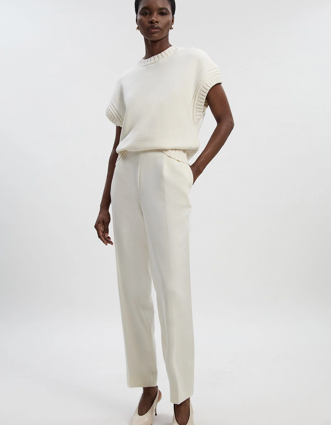 Tall Compact Stretch Essential Tailored High Waist Slim Leg Trouser, 2 of 1