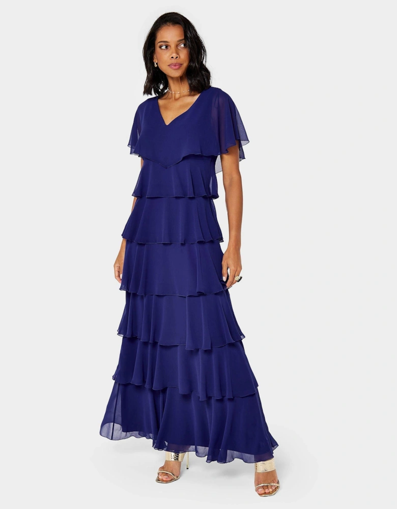 Phoebe Tiered Chiffon Blue Maxi Dress