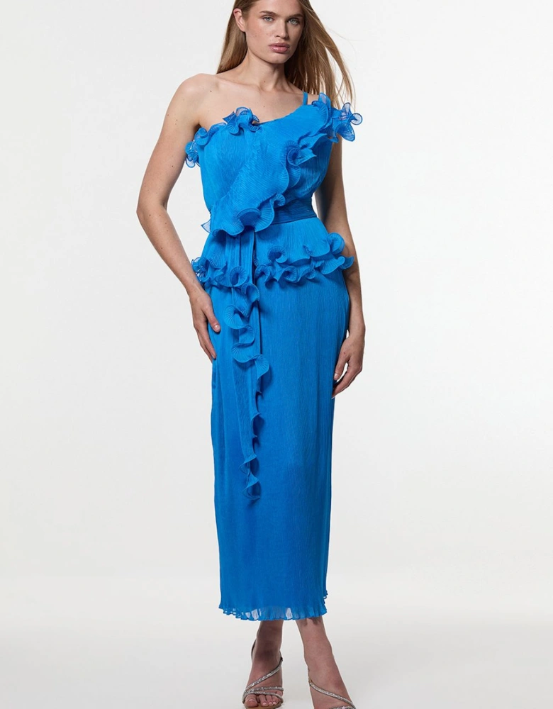 Digital Ophelia Crinkle Georgette Fine Pleated Strapless Woven Midi Dress