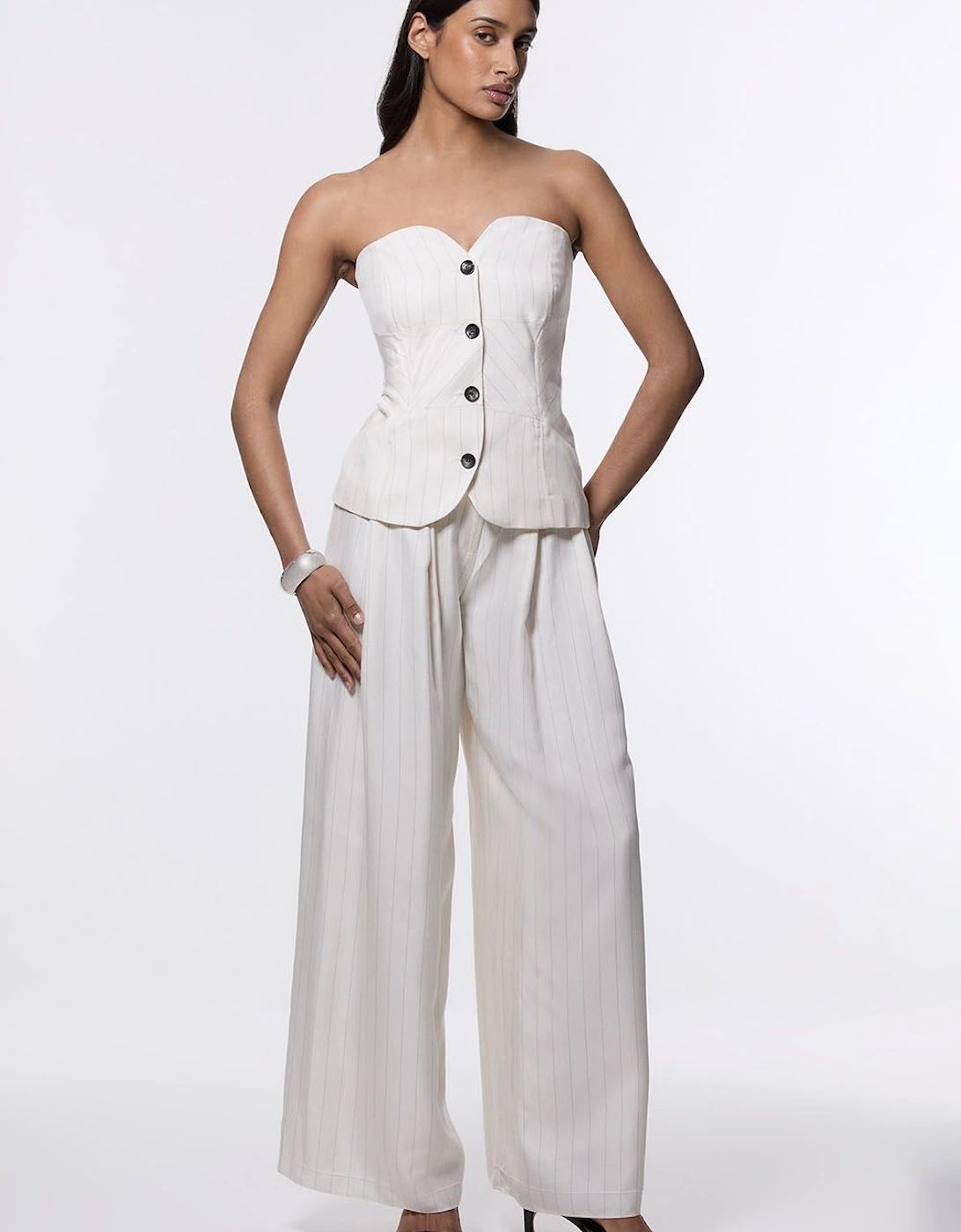 Pinstripe Bandeau Corserted Tailored Wide Leg Jumpsuit, 2 of 1
