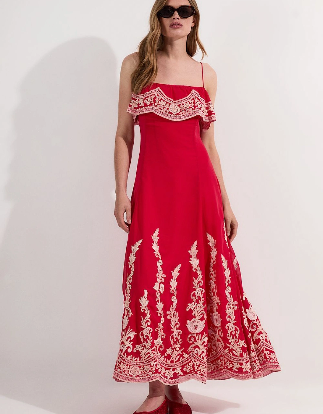 Embroidered Applique Strappy Midi Dress, 2 of 1