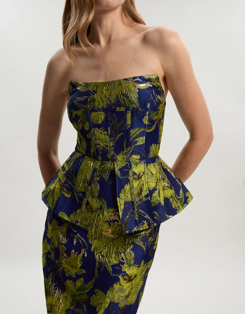 Floral Jacquard Tailored Midi Pencil Dress
