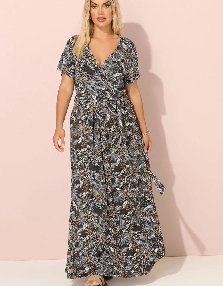 Leaf Print Maxi Wrap Dress