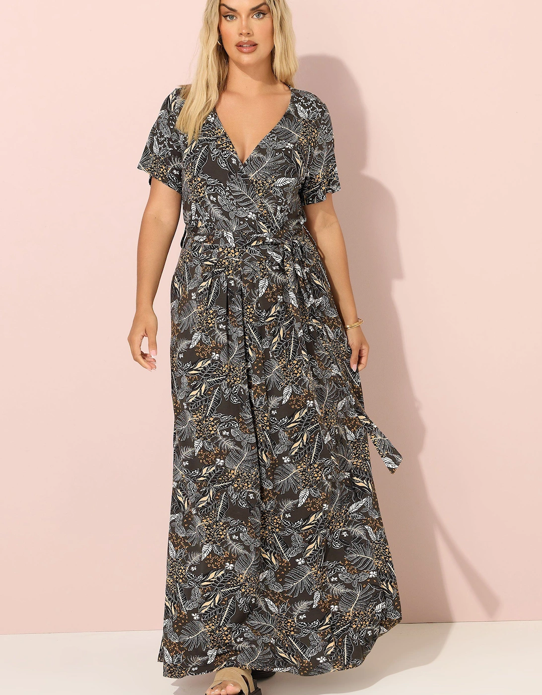 Leaf Print Maxi Wrap Dress, 2 of 1