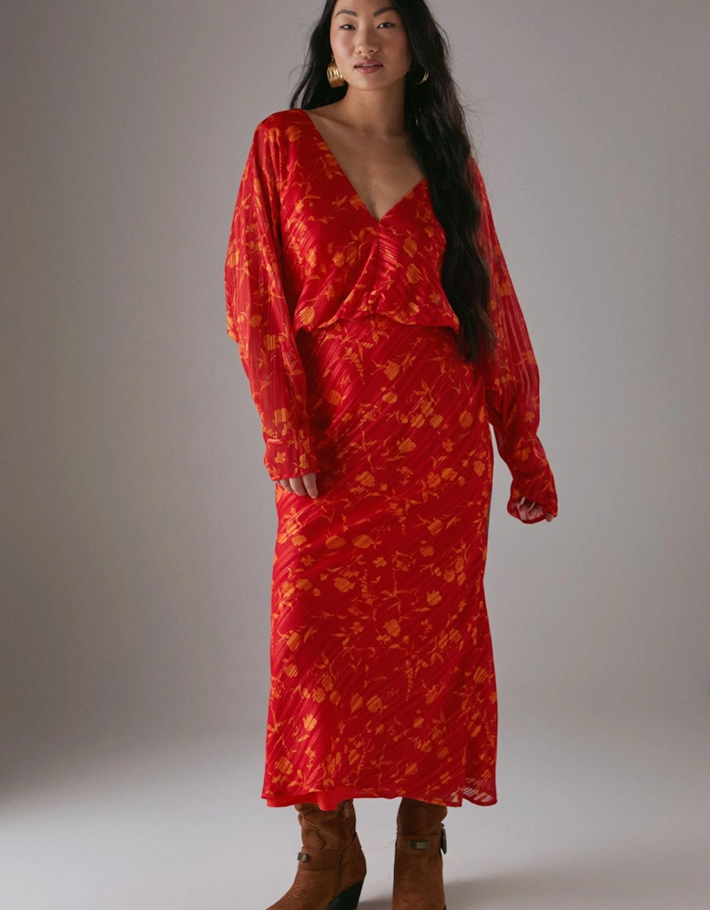 Petite Shadow Stripe Batwing Plunge Neck Midi Dress