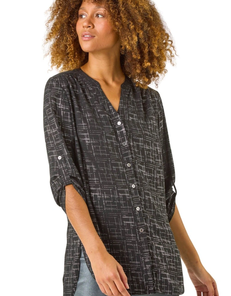 V-Neck Metallic Print Blouse