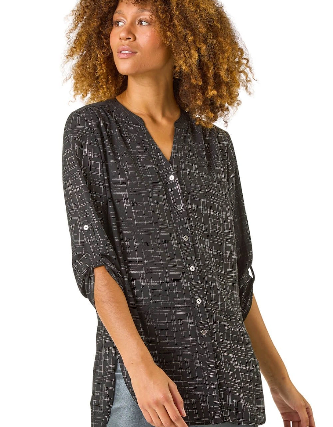 V-Neck Metallic Print Blouse, 2 of 1