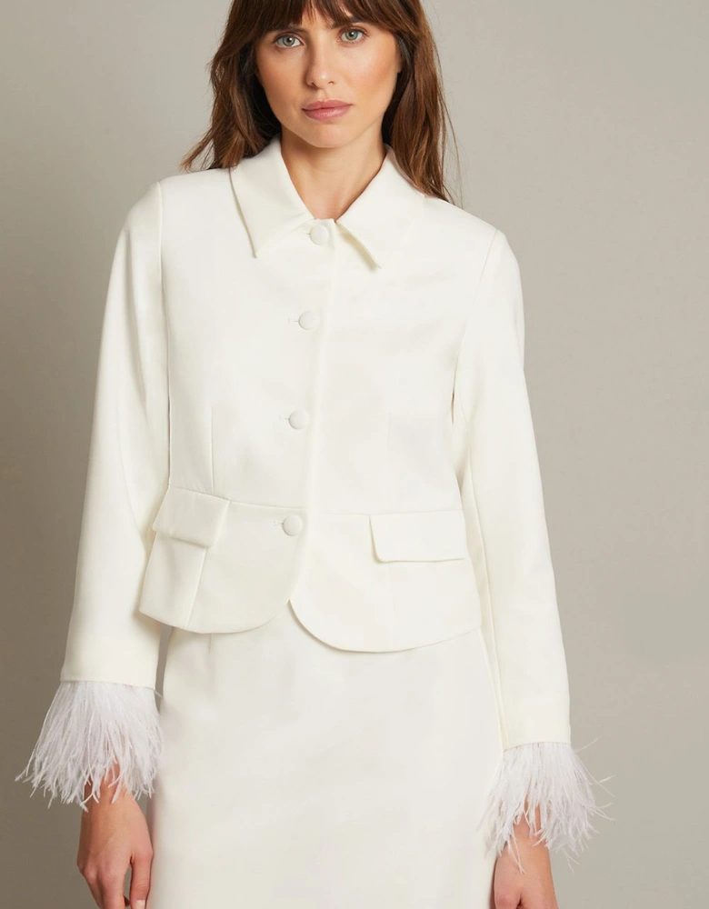Luisa Feather Cuff Wedding Jacket Ivory