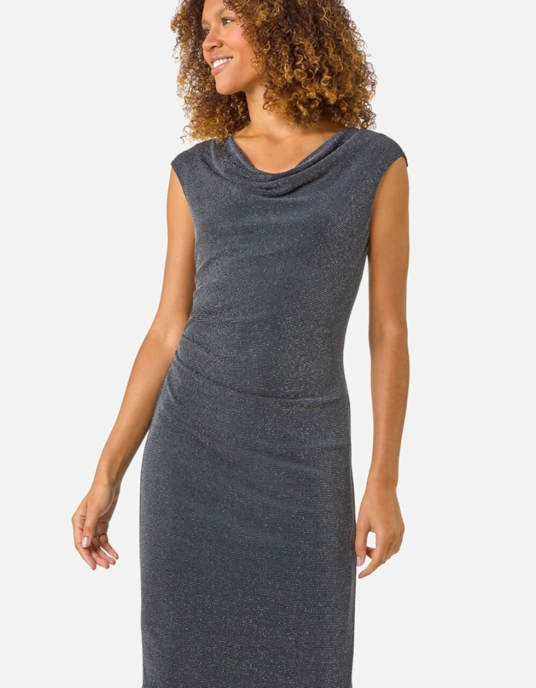 Shimmer Cowl Neck Stretch Dress