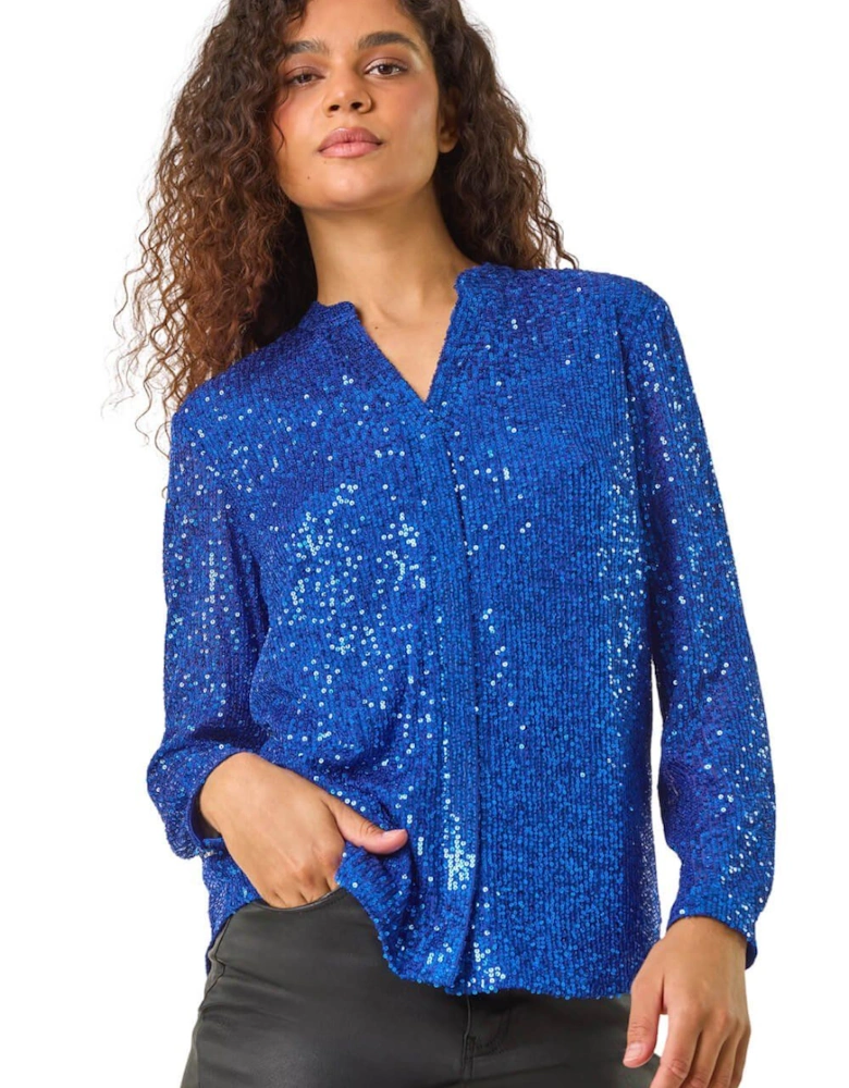 Sequin V-Neck Stretch Blouse