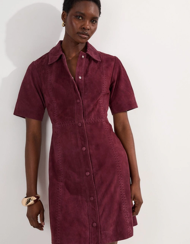 Suede Stab Stitch Button Mini Dress