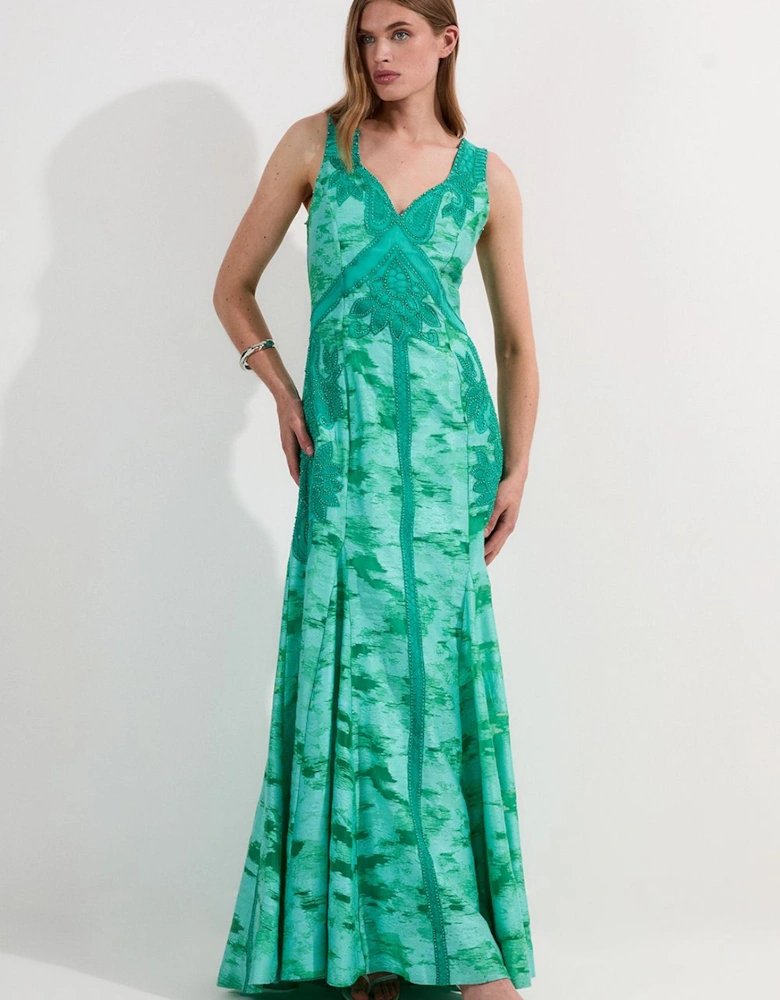 Burnout Embellished And Beaded Open Back Woven Maxi Dress
