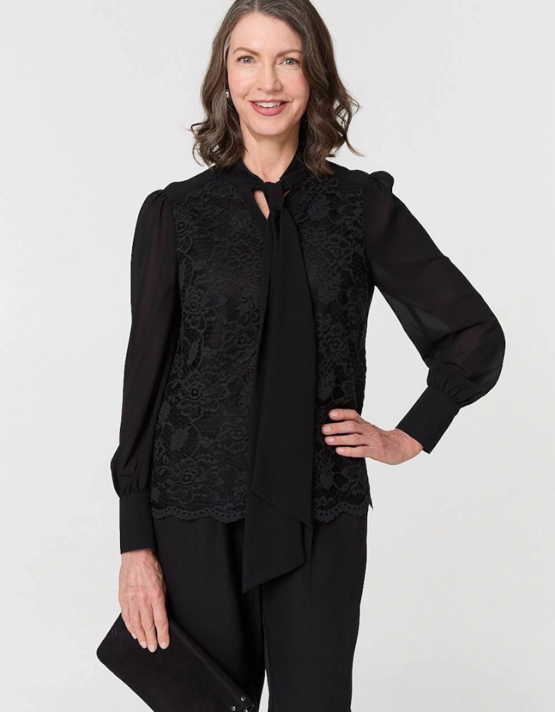 Floral Lace Semi Sheer Textured Blouse