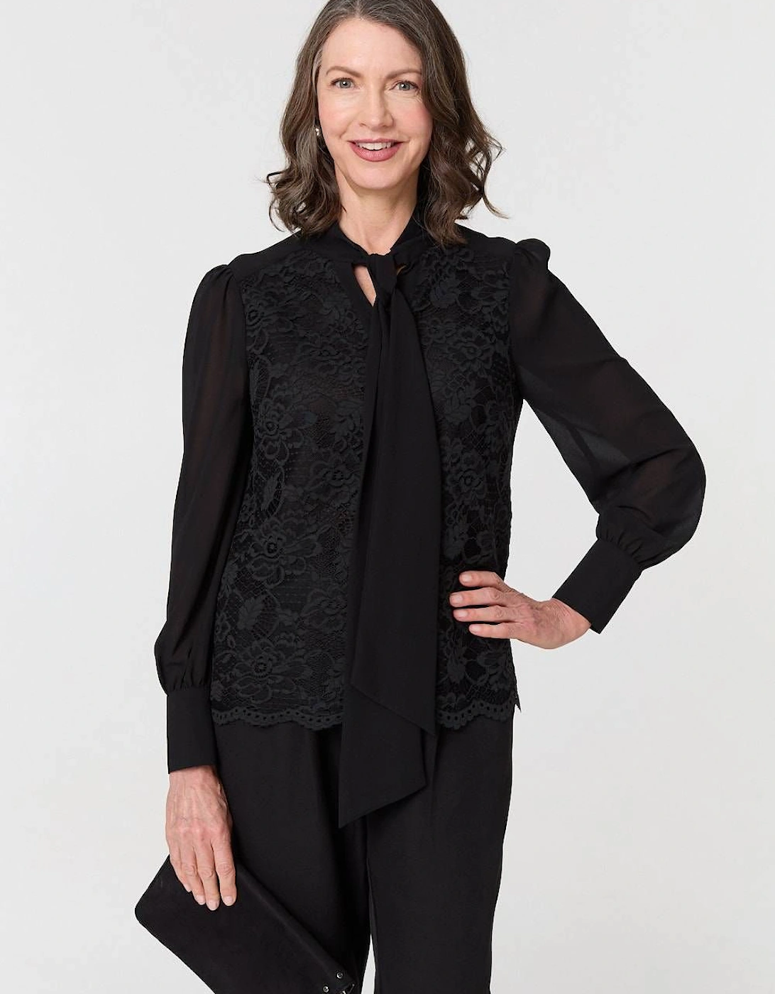 Floral Lace Semi Sheer Textured Blouse, 2 of 1