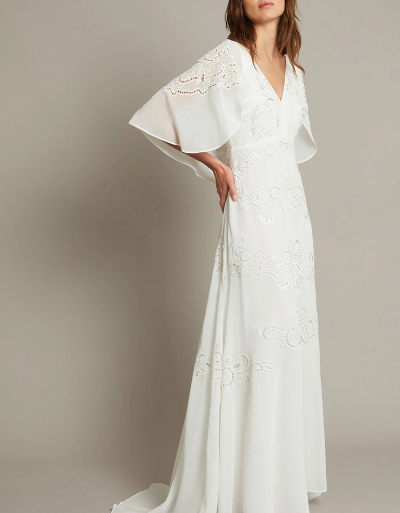 Cali Embellished Cape Sleeve Wedding Dress Ivory