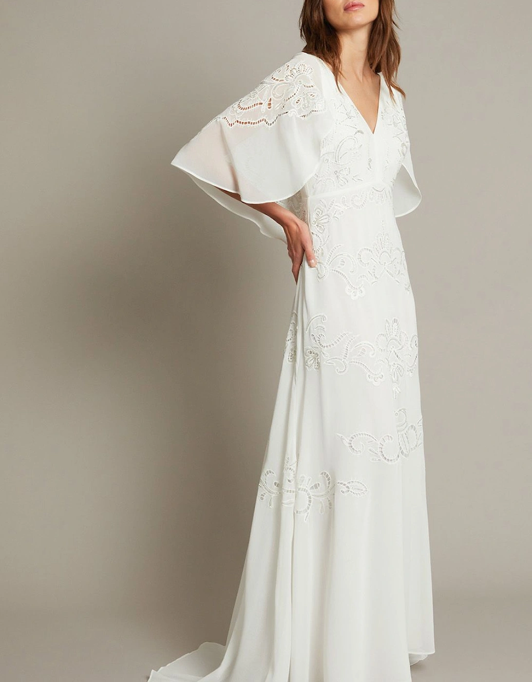 Cali Embellished Cape Sleeve Wedding Dress Ivory, 2 of 1