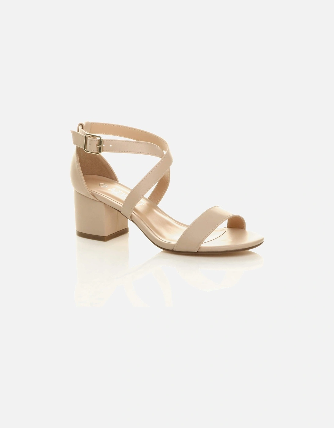 Mid Block Heel Crossed Straps Faux Leather Heeled Sandals, 2 of 1