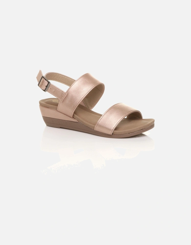Low  Heel Strappy Slingback Faux Leather Wedges