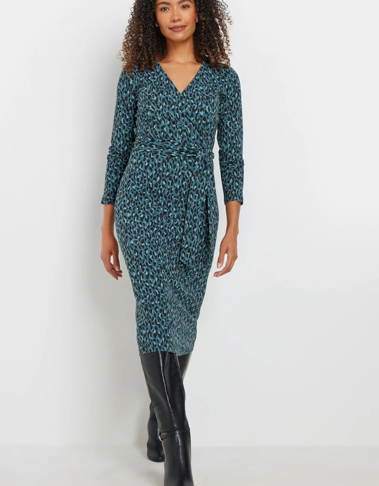 Printed Wrap Midi Dress