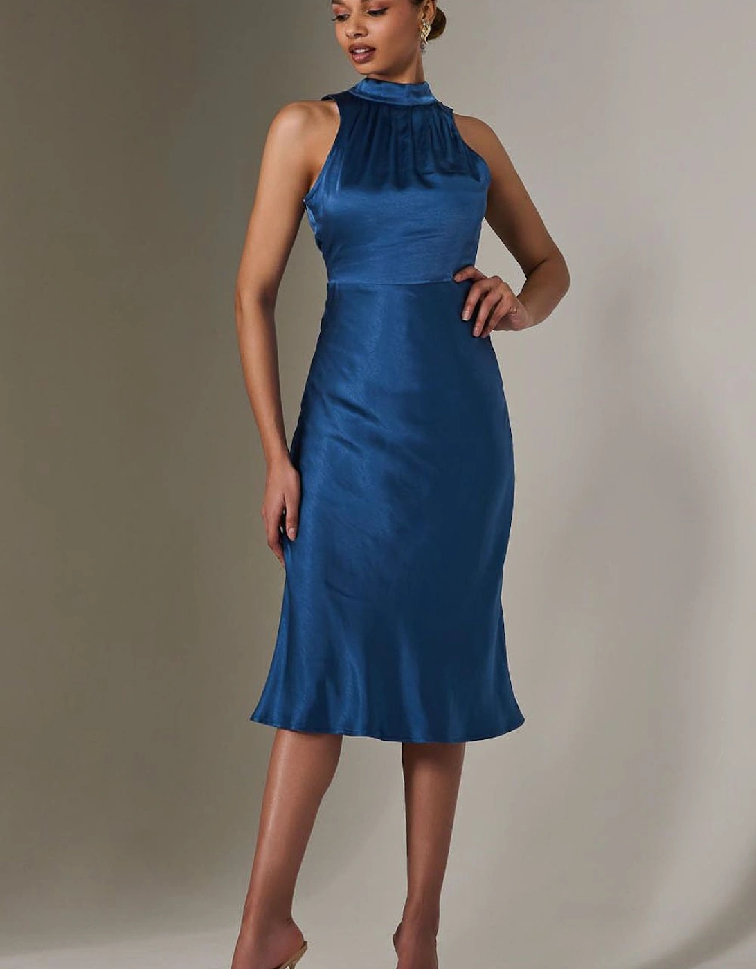 Satin Halter Neck Midi Dress, 2 of 1