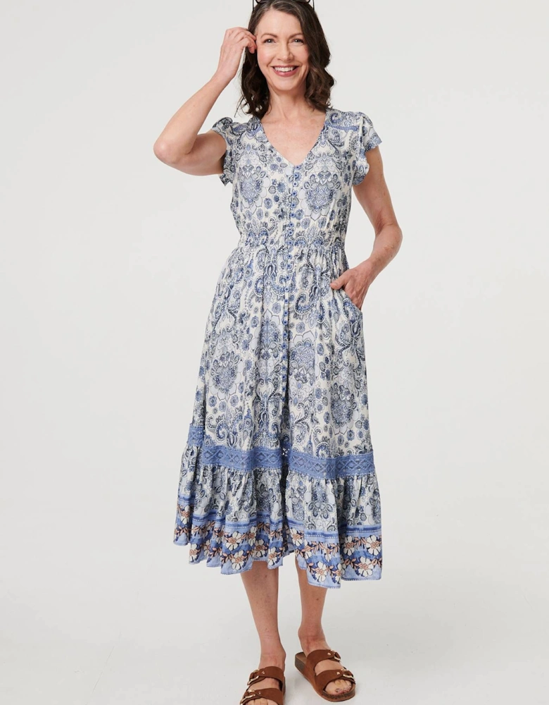 Paisley Cap Sleeve Knee Length Dress