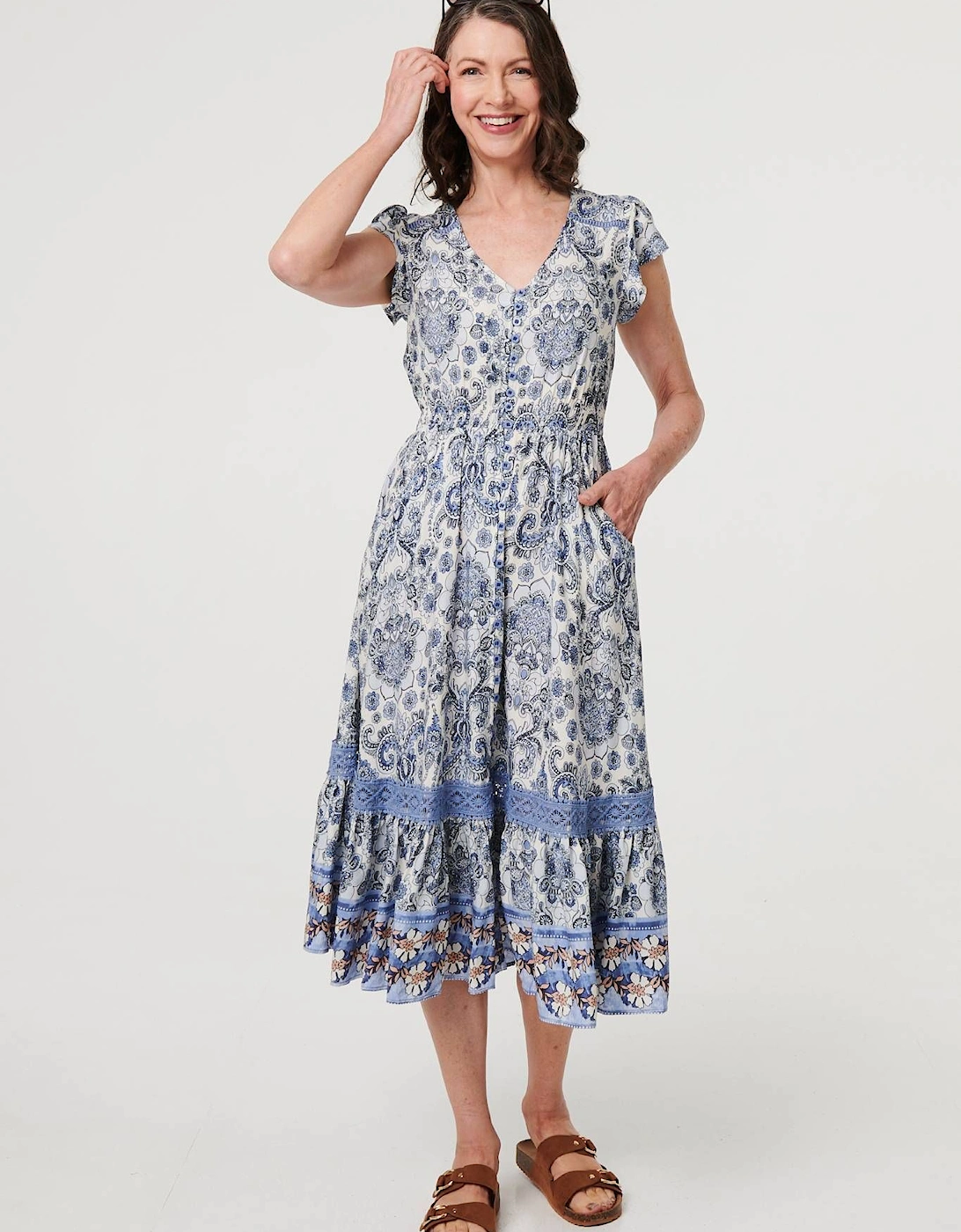 Paisley Cap Sleeve Knee Length Dress, 2 of 1