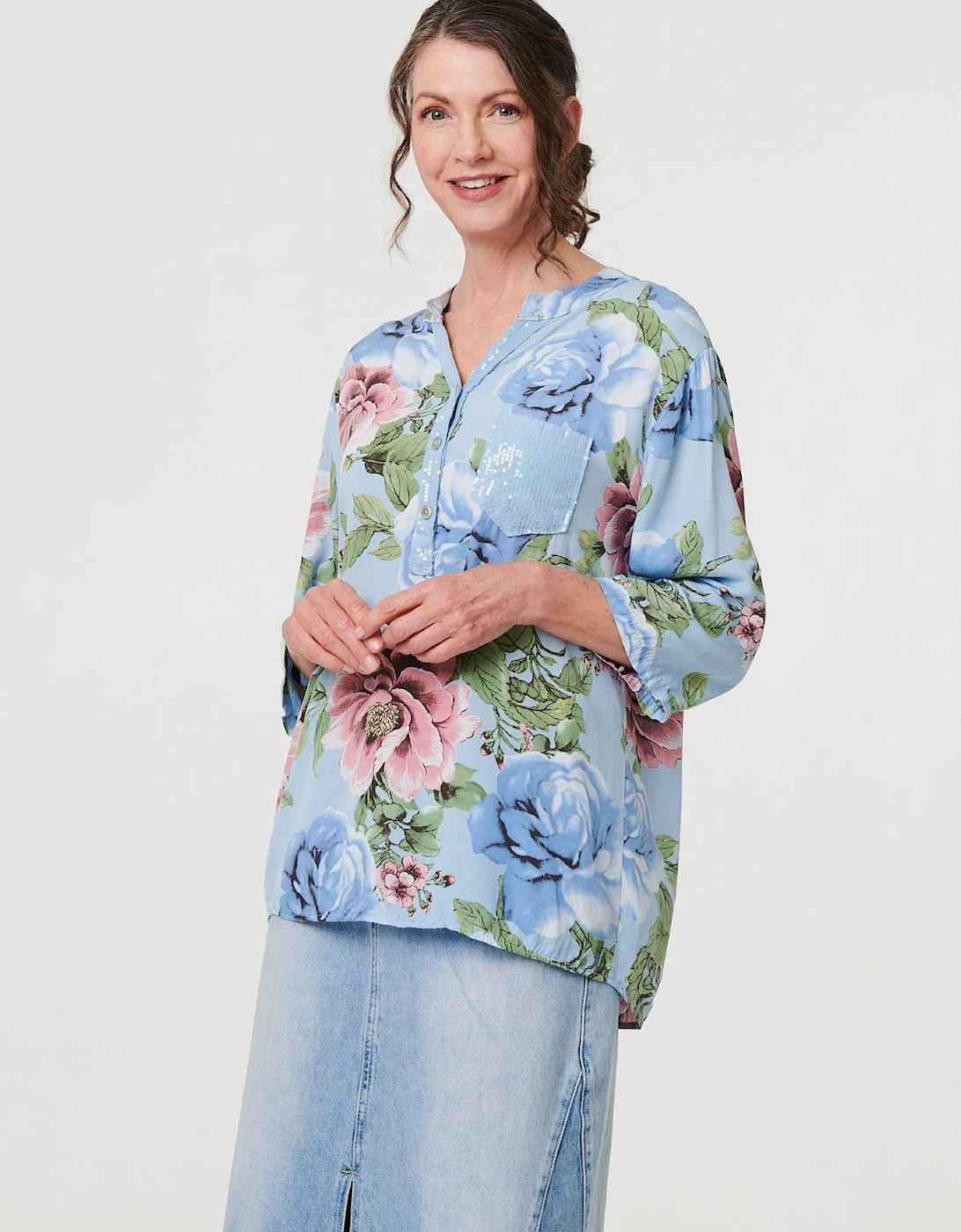 Floral Sequin Embellished Relaxed Blouse, 2 of 1