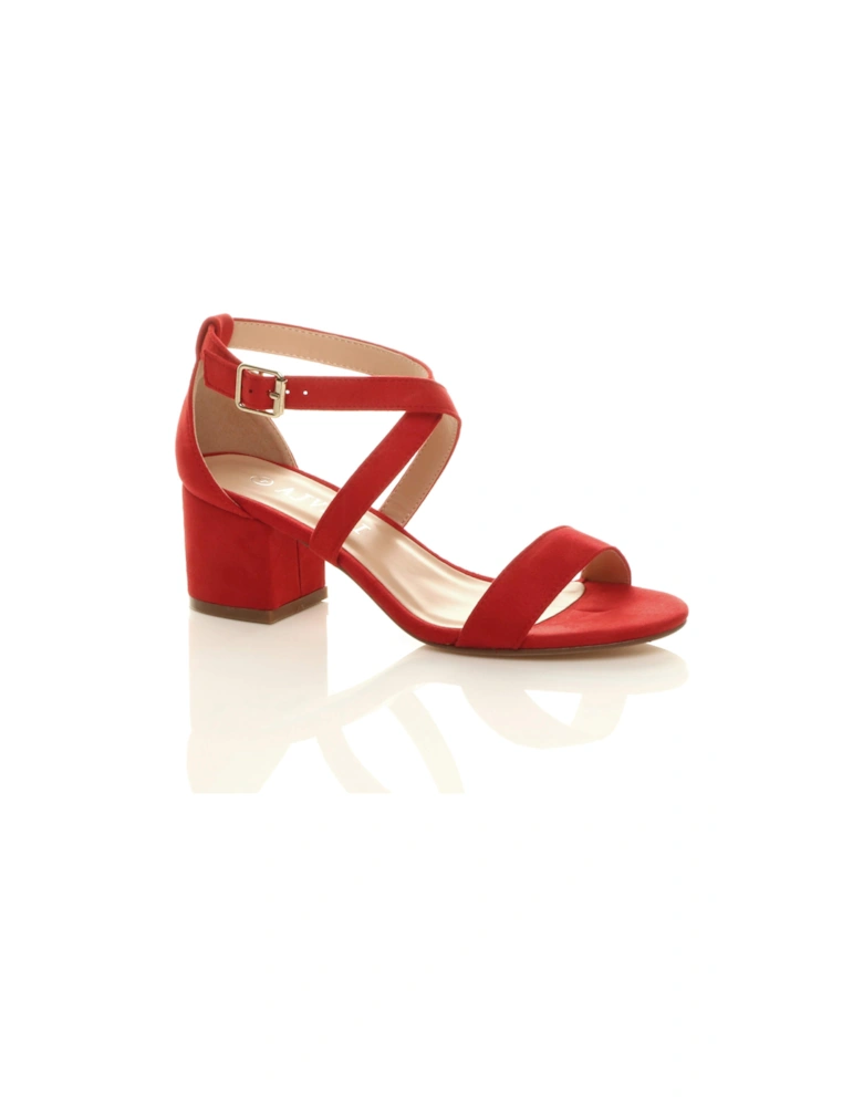Mid Block Heel Crossed Straps Faux Suede Heeled Sandals