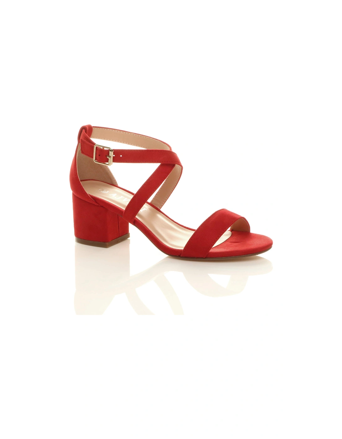 Mid Block Heel Crossed Straps Faux Suede Heeled Sandals, 2 of 1