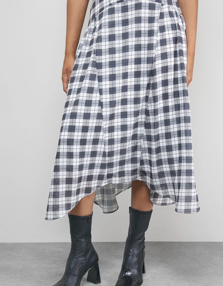Tony Check Chiffon Asymmetric Midi Skirt