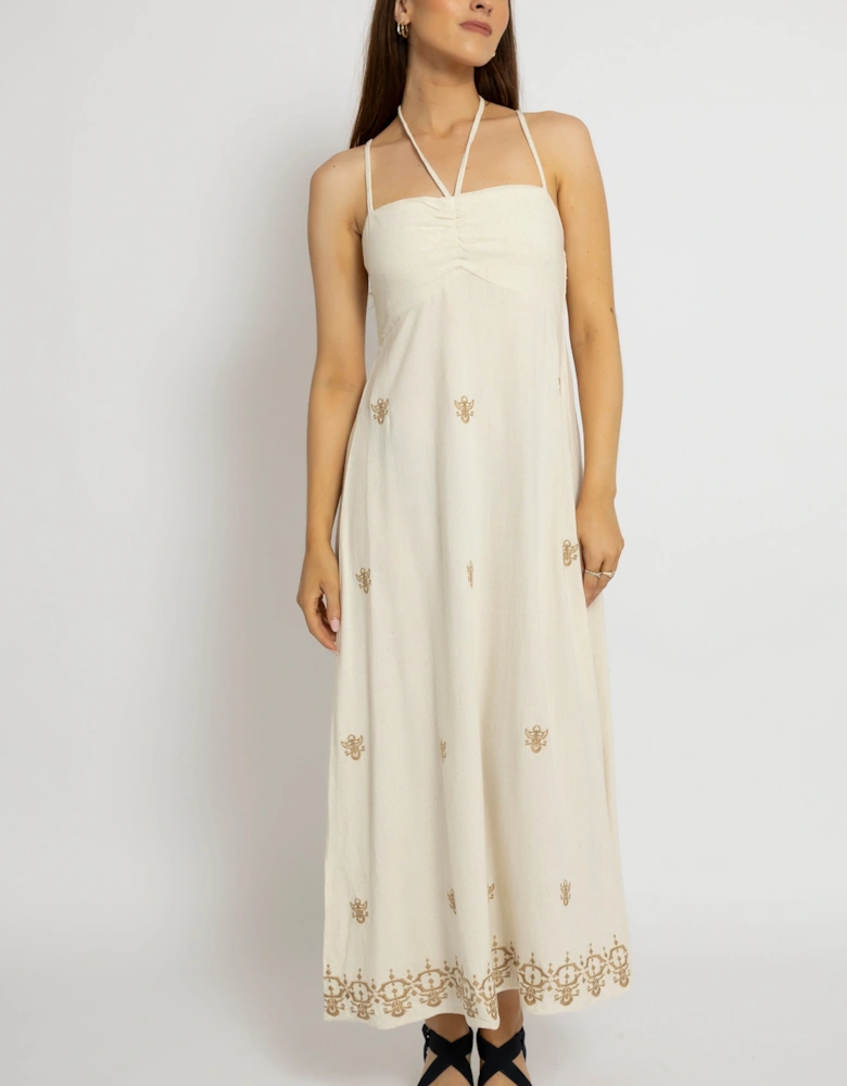 Embroidered Halter Neck Maxi Dress