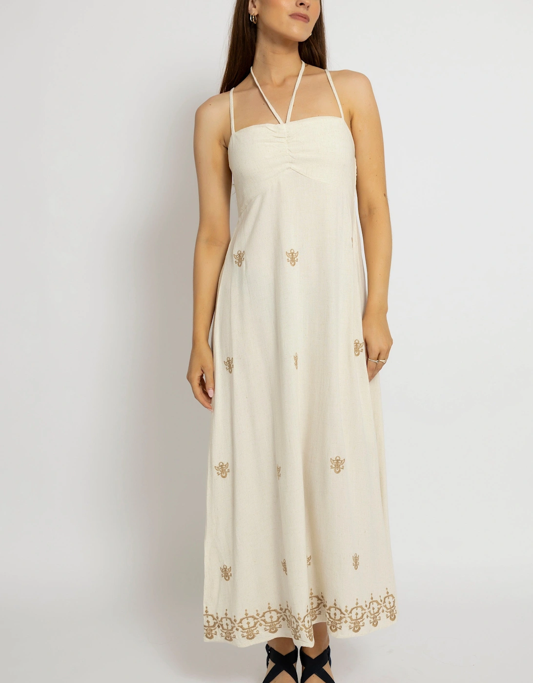 Embroidered Halter Neck Maxi Dress, 2 of 1