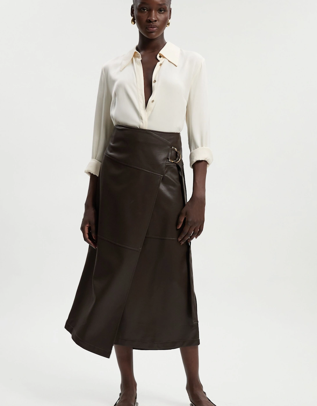 Faux Leather Tie Detail Wrap Midi Skirt, 2 of 1