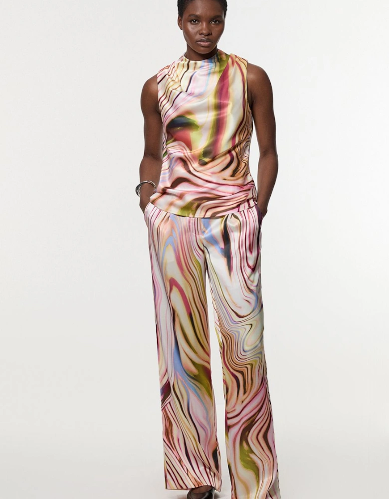 Petite Graduated Stripe Viscose Satin High Waist Trouser
