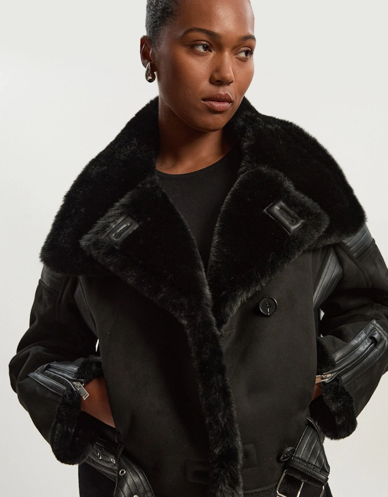 Plus Size Faux Shearling Crop Biker Coat