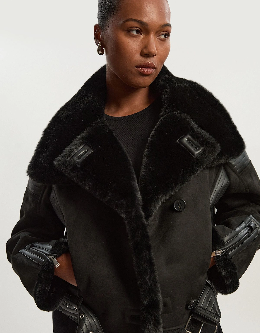 Plus Size Faux Shearling Crop Biker Coat, 2 of 1