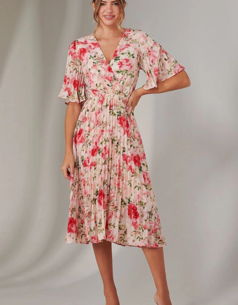 Pleated Wrap Midi Dress