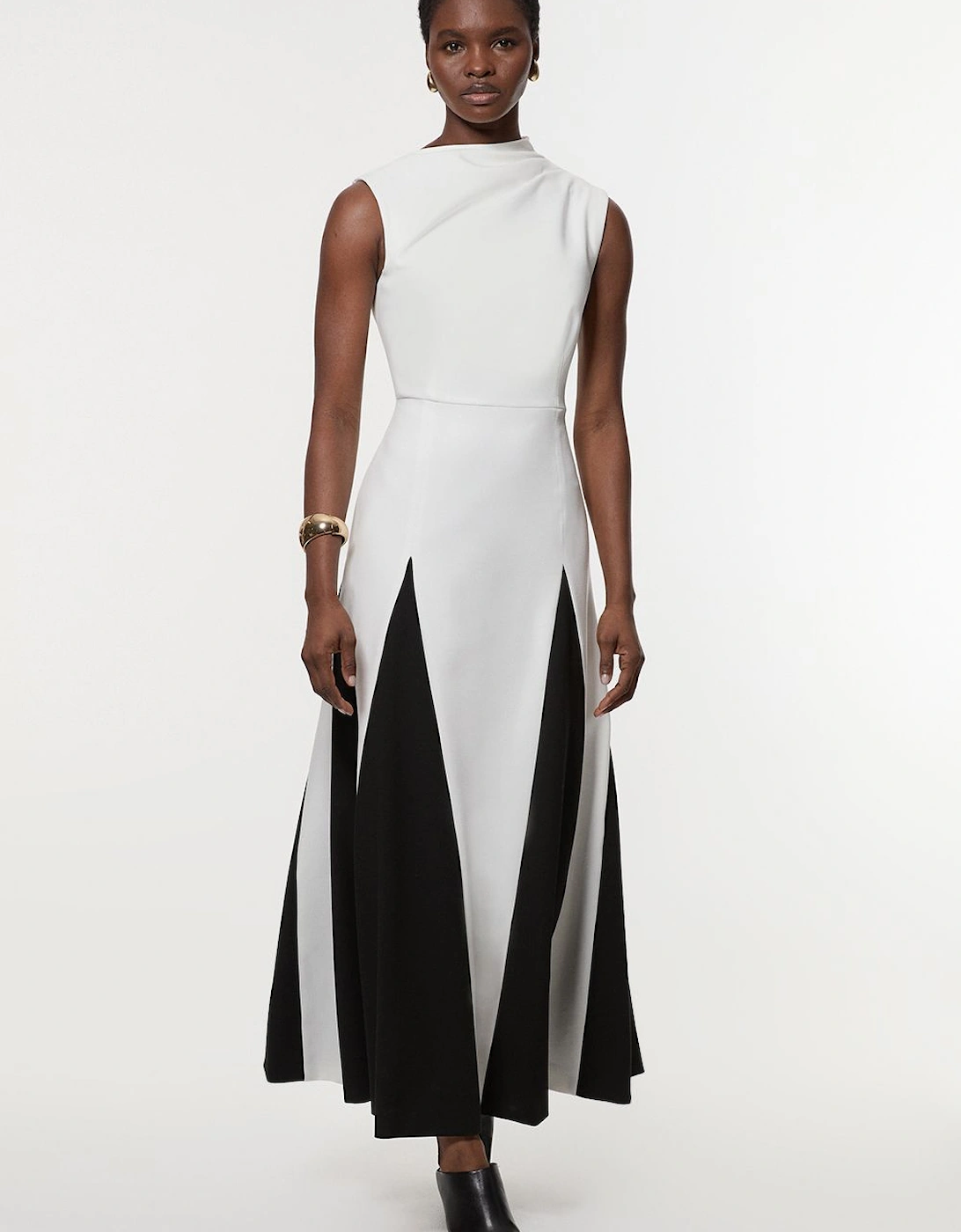 Compact Stretch Tailored Colour Block Full Skirted Midi Dress, 2 of 1