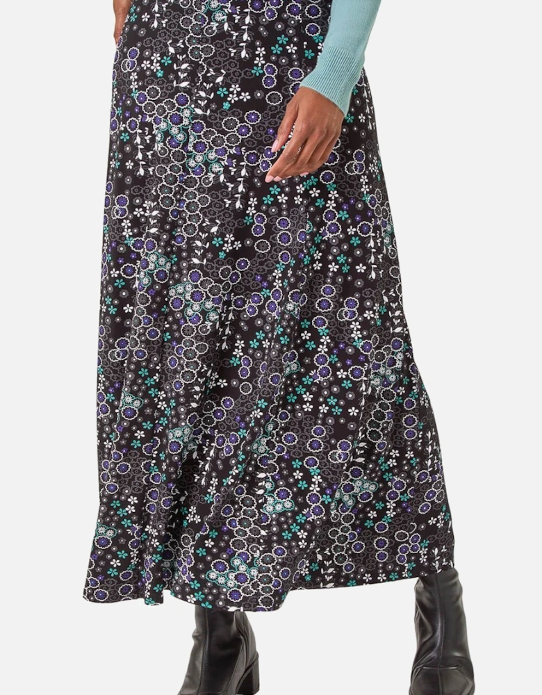 Ditsy Floral Print Stretch Midi Skirt