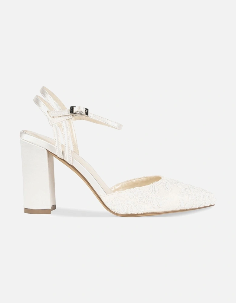 Satin and Lace 'Fauna' High Block Heel Court Shoes