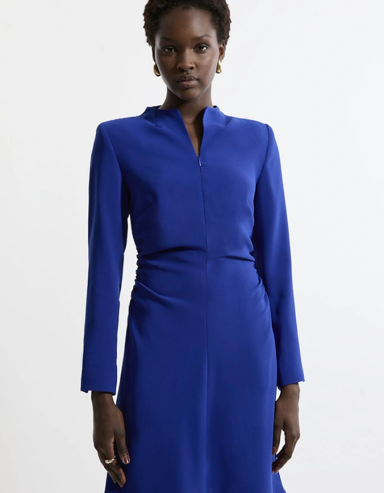 Soft Tailored Ruched Waist Long Sleeve Mini Dress
