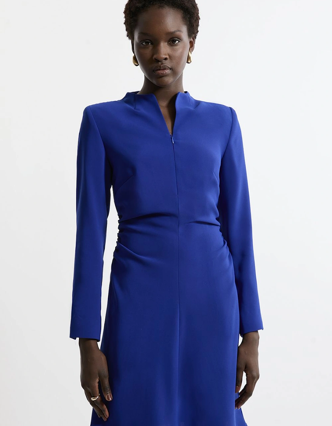 Soft Tailored Ruched Waist Long Sleeve Mini Dress, 2 of 1