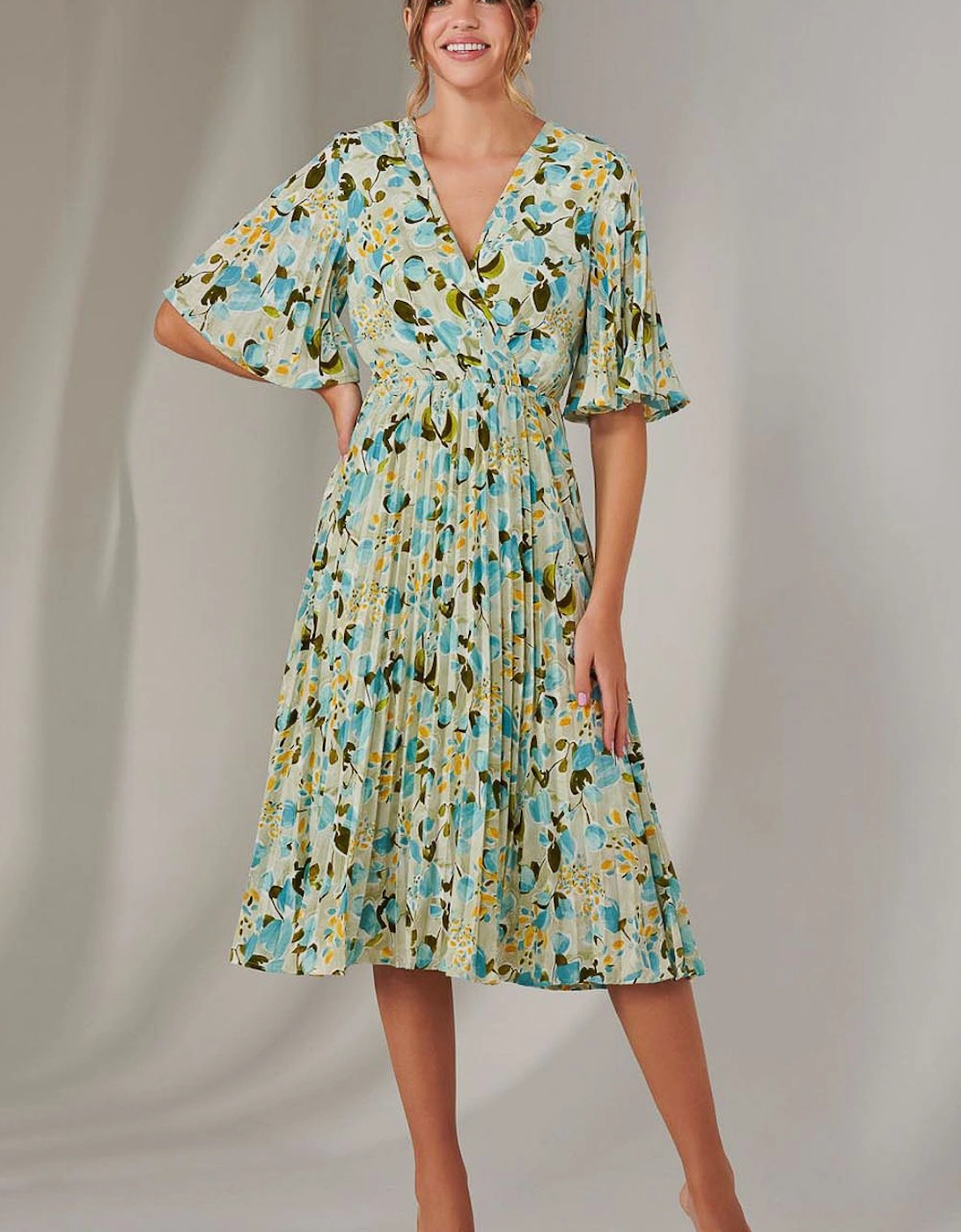 Pleated Wrap Midi Dress, 2 of 1