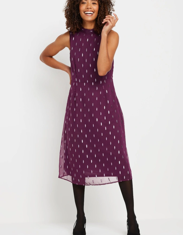 Metallic Detail High Neck Midi Dress