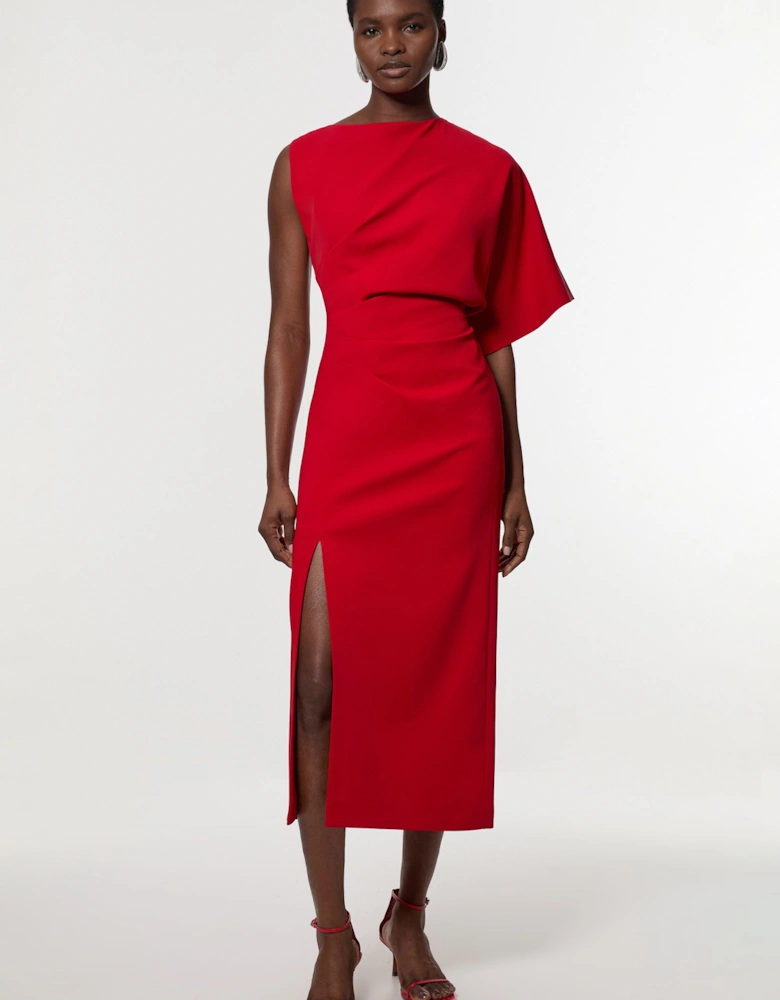 Soft Tailored Asymmetric Sleeve Midi Dress