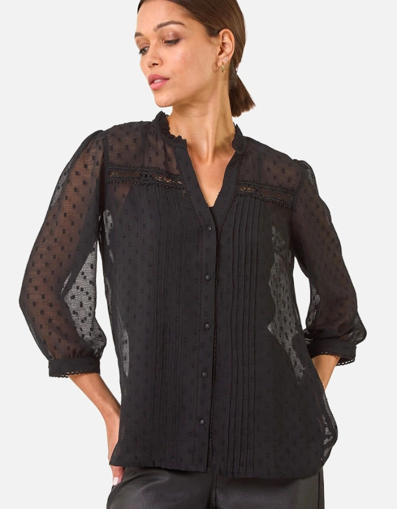 Dobby Lace Front Pleated Blouse